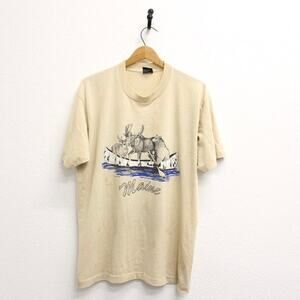 Vintage Maine Moose Buck Bear Canoe T Shirt XL